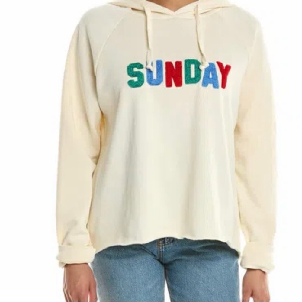 Anthropologie South Parade Cream Hoodie Sunday Design Sz M sweatshirt graphic